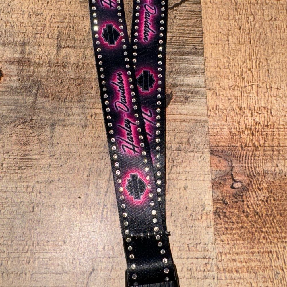 Harley-Davidson® Studded Fierce Rhinestones Black Lanyard - Picture 3 of 6